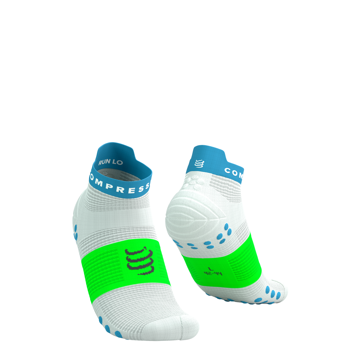Tất Chạy Bộ Compressport Pro Racing Socks v4.0 Run Low - White/Norse Blue/Neon Green