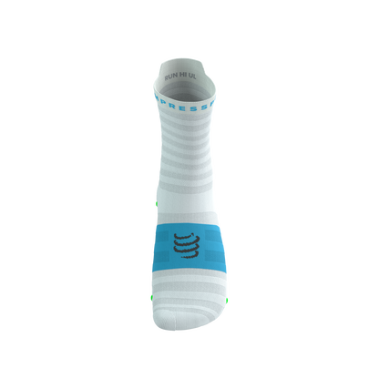 Tất Chạy Bộ Compressport Pro Racing Socks v4.0 Ultralight Run High - White/Norse Blue