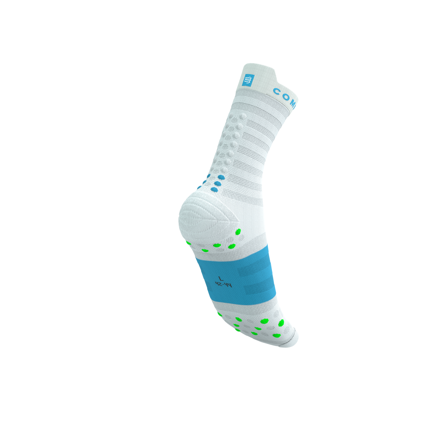 Tất Chạy Bộ Compressport Pro Racing Socks v4.0 Ultralight Run High - White/Norse Blue
