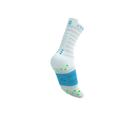 Tất Chạy Bộ Compressport Pro Racing Socks v4.0 Ultralight Run High - White/Norse Blue
