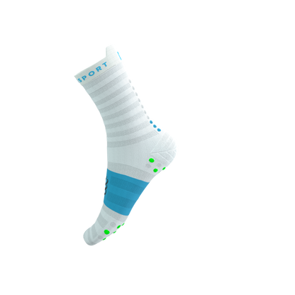 Tất Chạy Bộ Compressport Pro Racing Socks v4.0 Ultralight Run High - White/Norse Blue