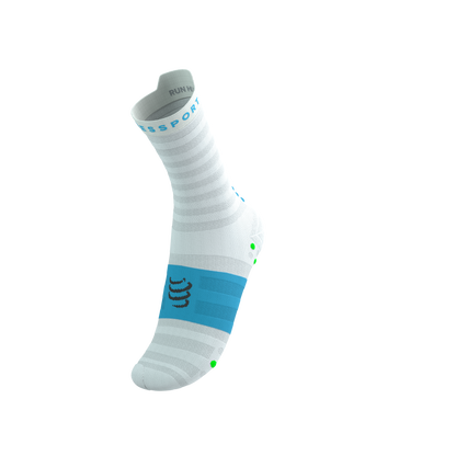 Tất Chạy Bộ Compressport Pro Racing Socks v4.0 Ultralight Run High - White/Norse Blue