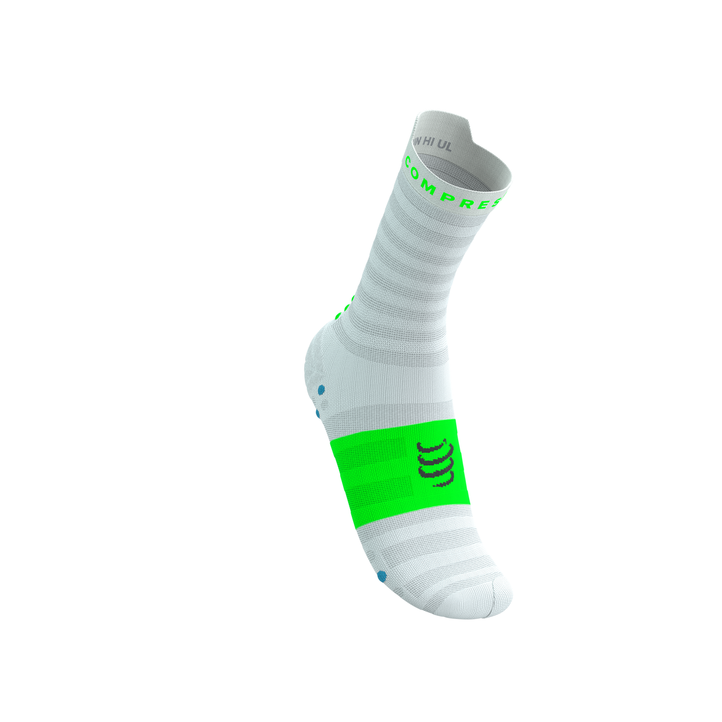 Tất Chạy Bộ Compressport Pro Racing Socks v4.0 Ultralight Run High - White/Norse Blue