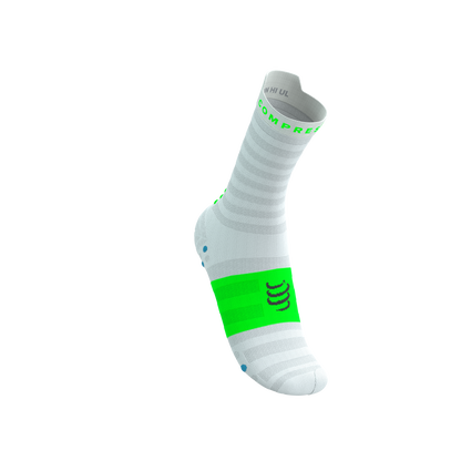 Tất Chạy Bộ Compressport Pro Racing Socks v4.0 Ultralight Run High - White/Norse Blue