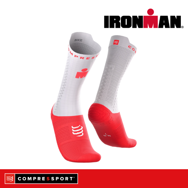 Tất đạp xe Compressport Pro Racing Socks v4.0 Bike IRONMAN - Đỏ Neon