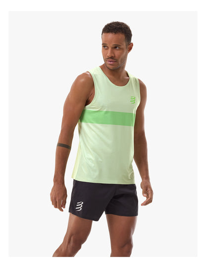 Áo chạy bộ Nam Compressport Performance Singlet - Cream/Neon Green