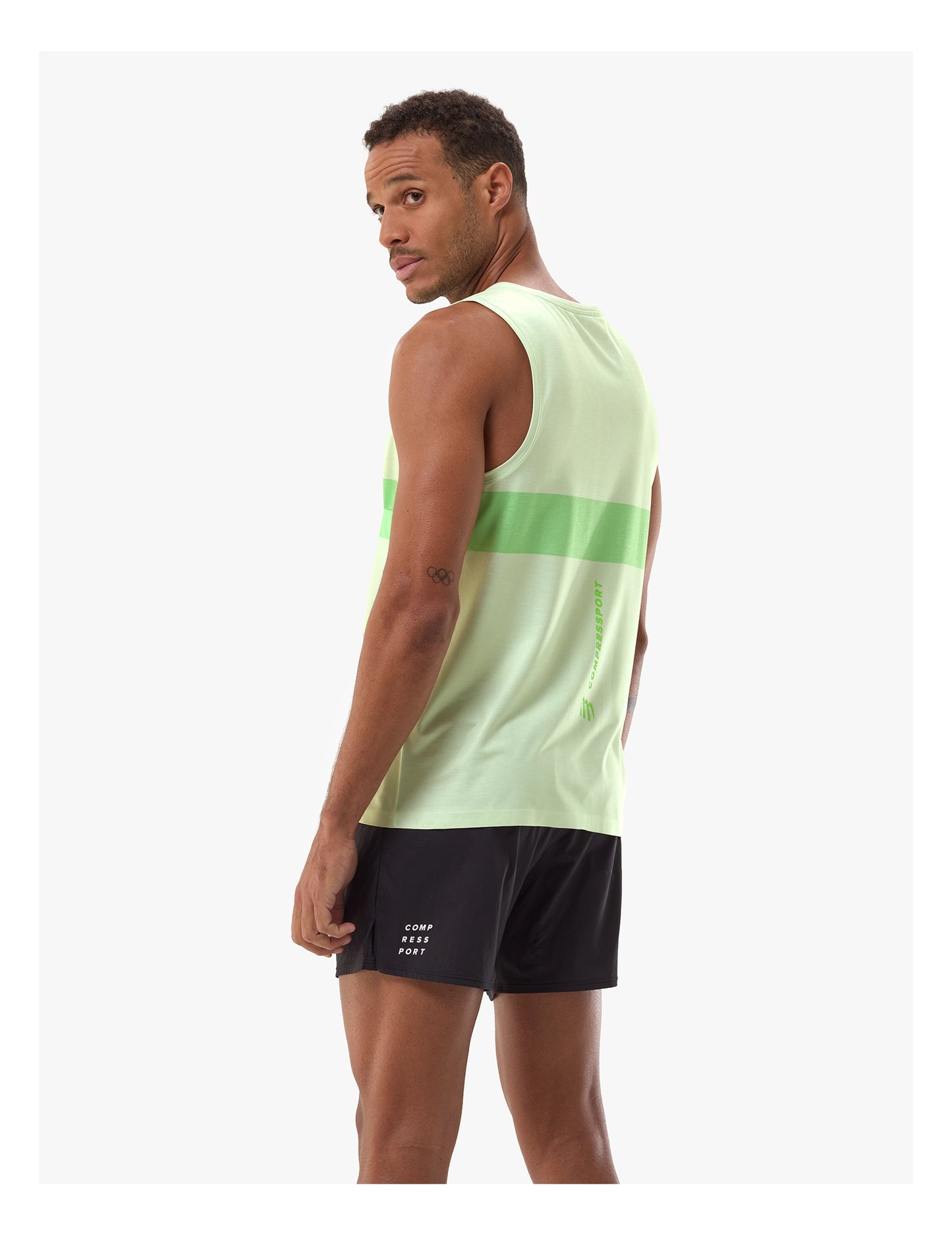 Áo chạy bộ Nam Compressport Performance Singlet - Cream/Neon Green