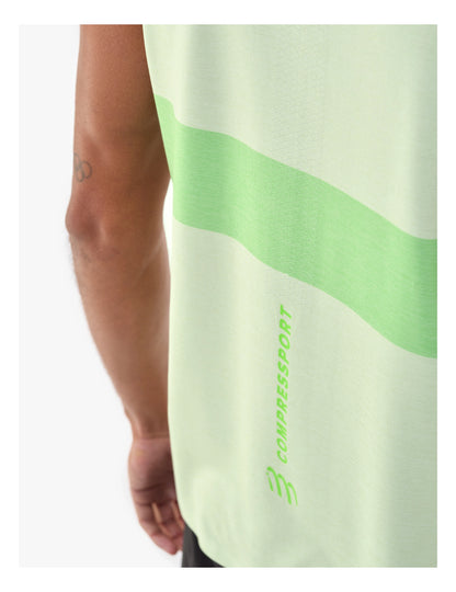 Áo chạy bộ Nam Compressport Performance Singlet - Cream/Neon Green
