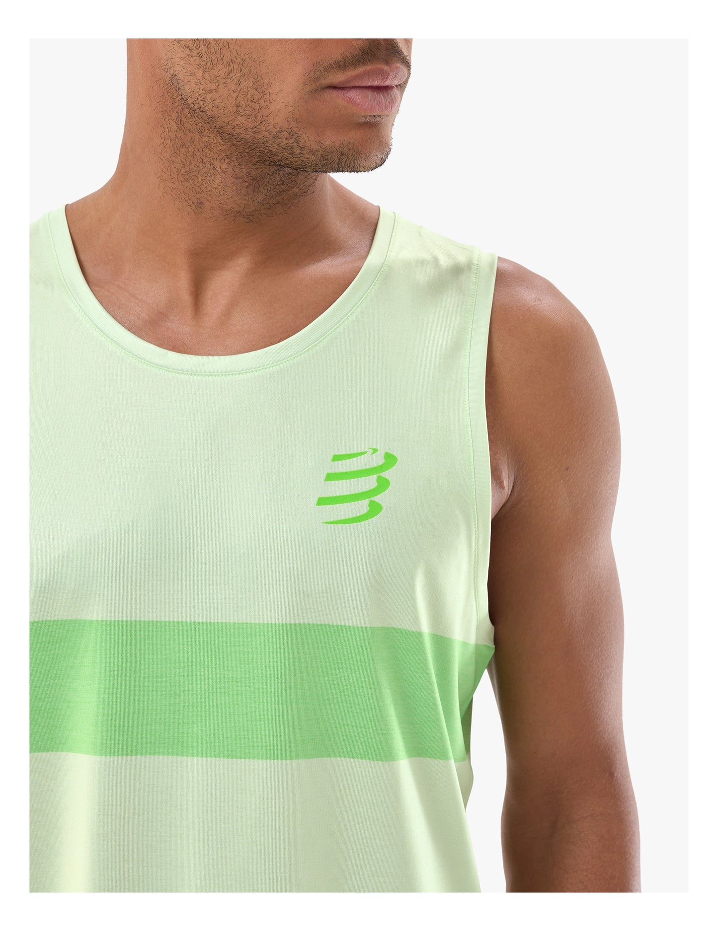 Áo chạy bộ Nam Compressport Performance Singlet - Cream/Neon Green