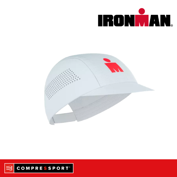 Mũ Chạy Bộ Compressport Pro Racing Cap IRONMAN 2026 - Trắng/Đỏ Neon