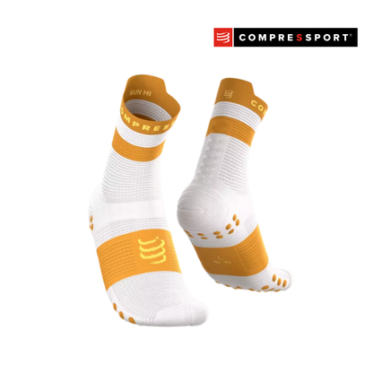Tất Chạy Bộ Compressport Pro Racing Socks v4.0 Run High - Trắng/Vàng (White/Sunflower)
