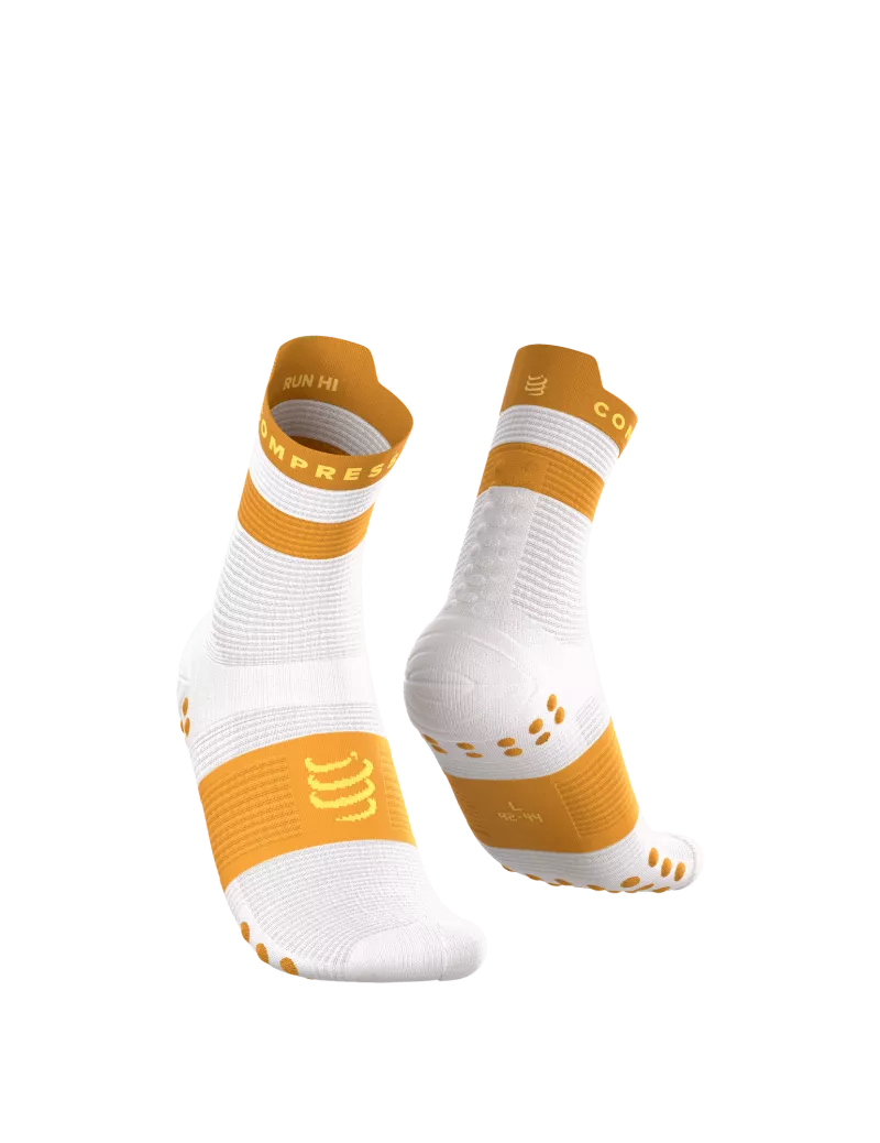 Tất Chạy Bộ Compressport Pro Racing Socks v4.0 Run High - Trắng/Vàng (White/Sunflower)