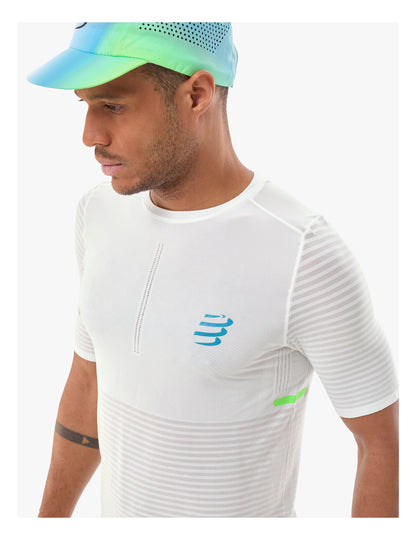 Áo Chạy Bộ Nam Compressport Pro Racing SS Tshirt - Trắng/Xanh