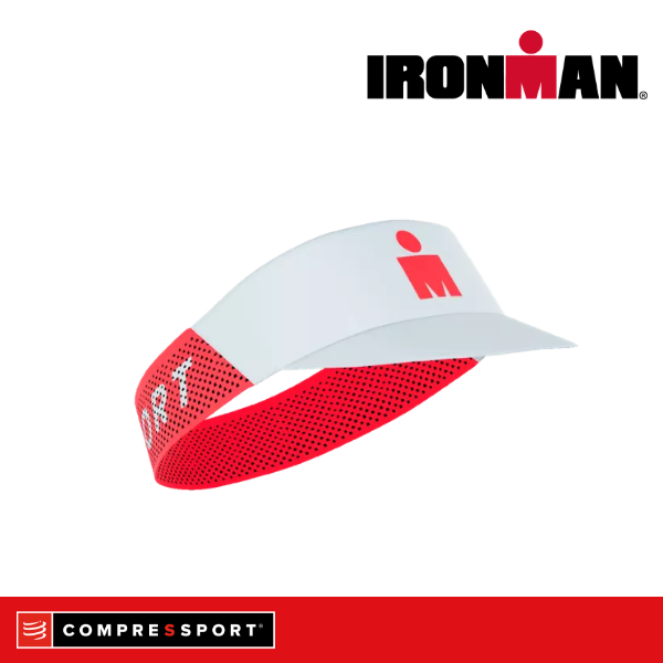 Mũ Chạy Bộ Compressport Pro Racing Visor IRONMAN 2026 - Trắng/Đỏ Neon