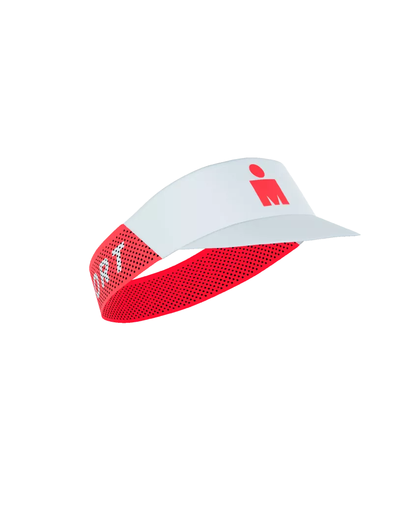 Mũ Chạy Bộ Compressport Pro Racing Visor IRONMAN 2026 - Trắng/Đỏ Neon