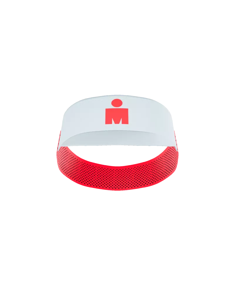 Mũ Chạy Bộ Compressport Pro Racing Visor IRONMAN 2026 - Trắng/Đỏ Neon