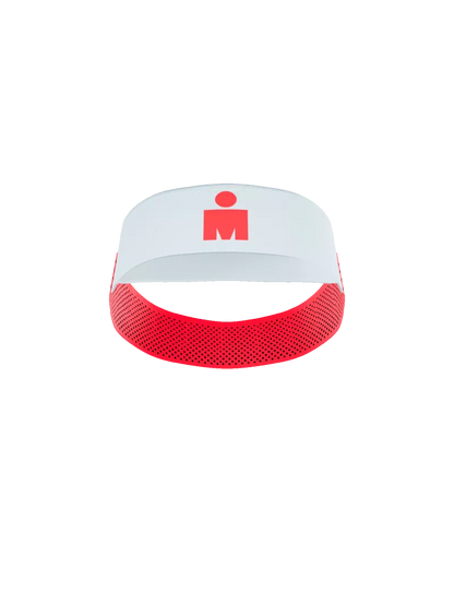 Mũ Chạy Bộ Compressport Pro Racing Visor IRONMAN 2026 - Trắng/Đỏ Neon