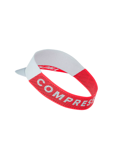 Mũ Chạy Bộ Compressport Pro Racing Visor IRONMAN 2026 - Trắng/Đỏ Neon
