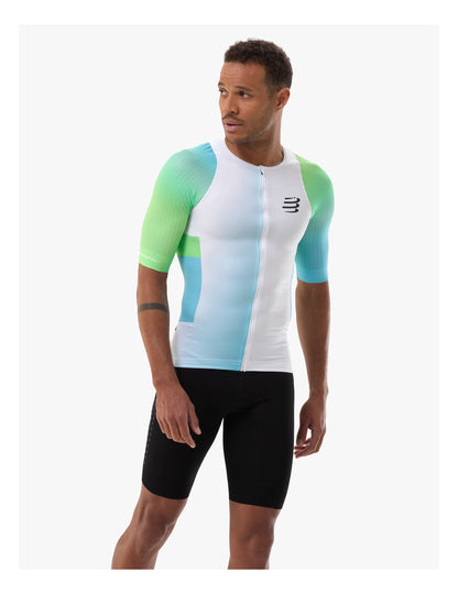 Áo Ba môn Nam Compressport Stream Tri Top - Trắng/Xanh (White/Blue-Green)