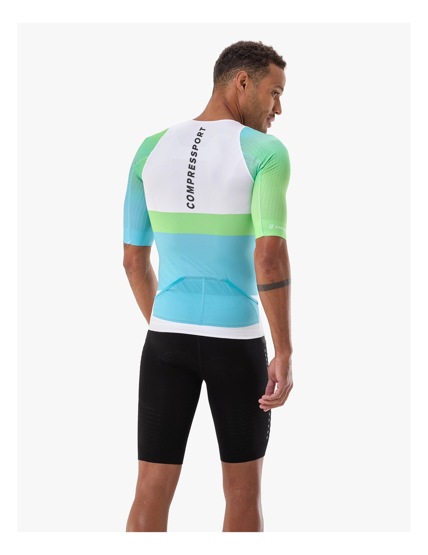 Áo Ba môn Nam Compressport Stream Tri Top - Trắng/Xanh (White/Blue-Green)