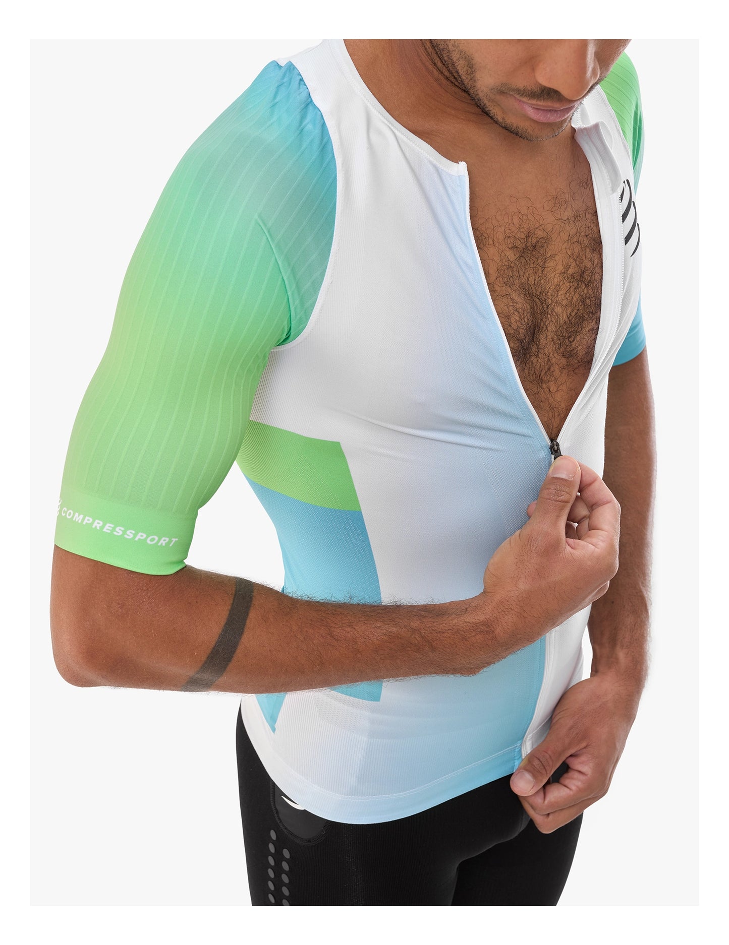 Áo Ba môn Nam Compressport Stream Tri Top - Trắng/Xanh (White/Blue-Green)