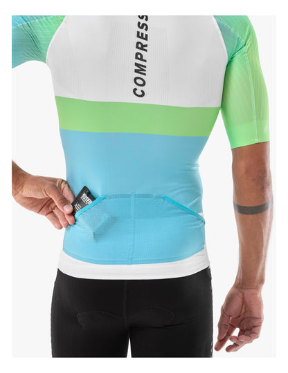 Áo Ba môn Nam Compressport Stream Tri Top - Trắng/Xanh (White/Blue-Green)