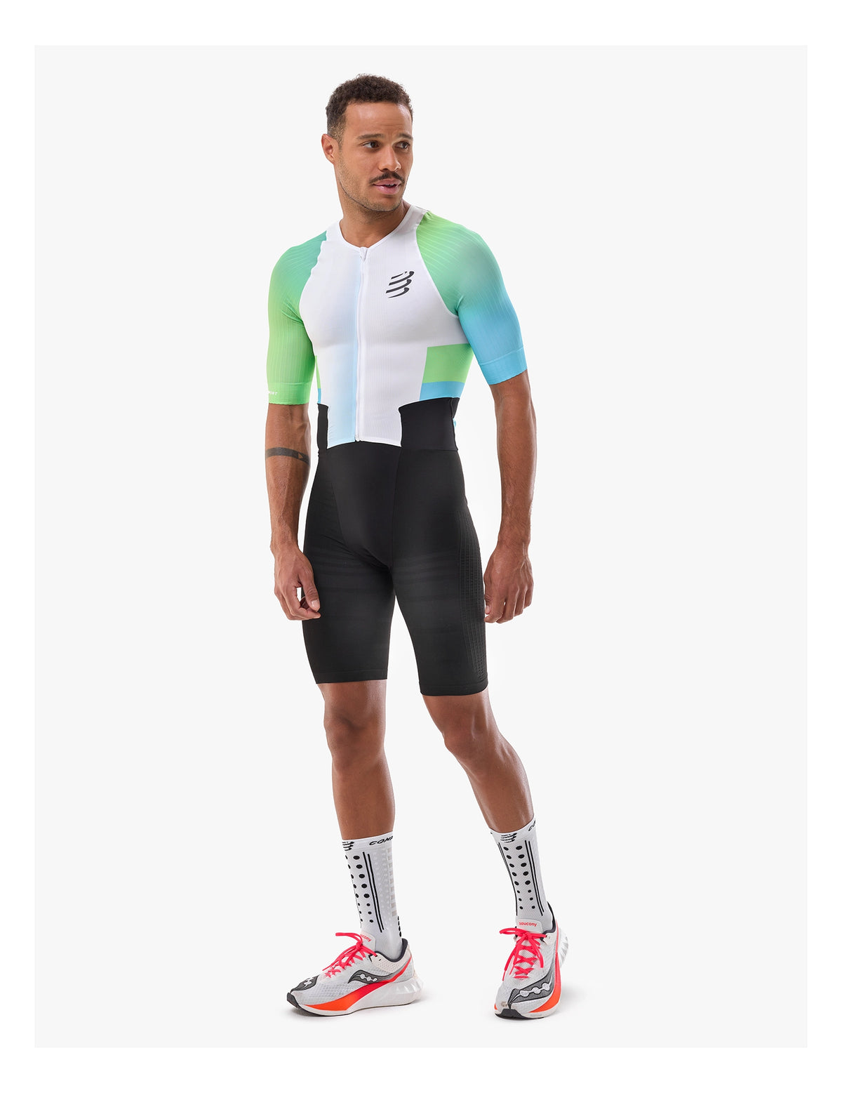 Đồ Ba Môn Nam Compressport Stream SS Trisuit - Trắng/Xanh (White/Blue Green)