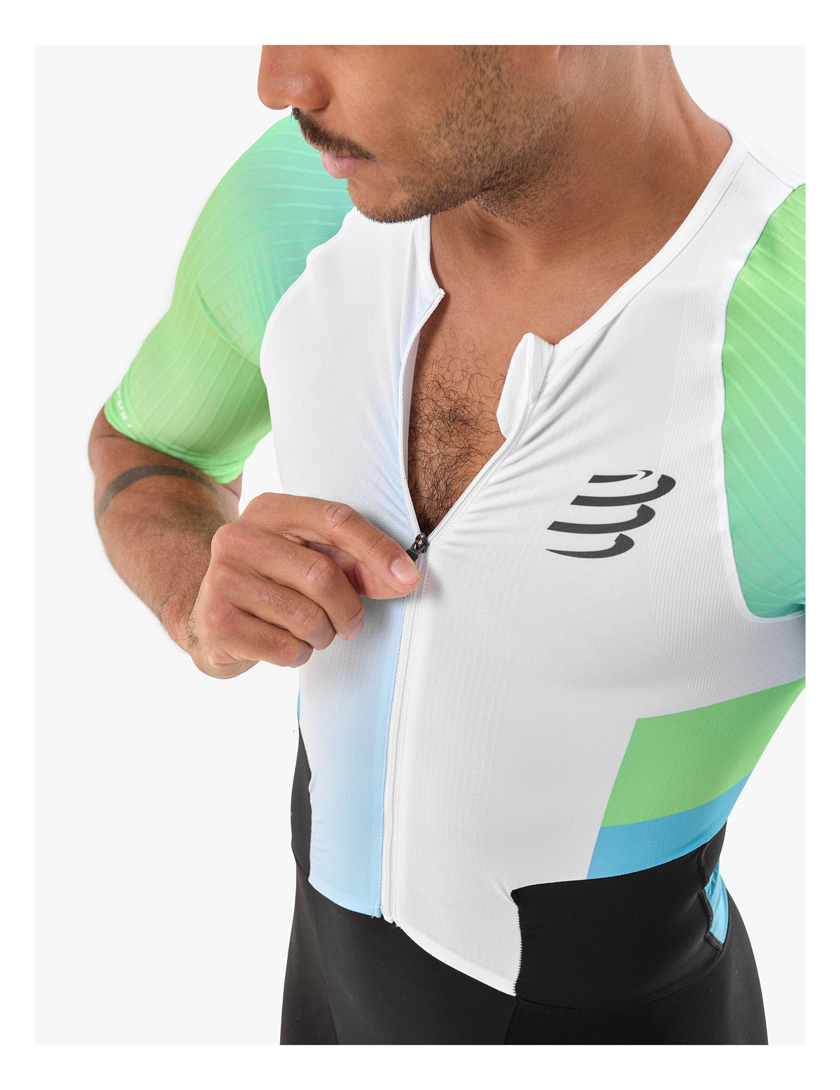 Đồ Ba Môn Nam Compressport Stream SS Trisuit - Trắng/Xanh (White/Blue Green)