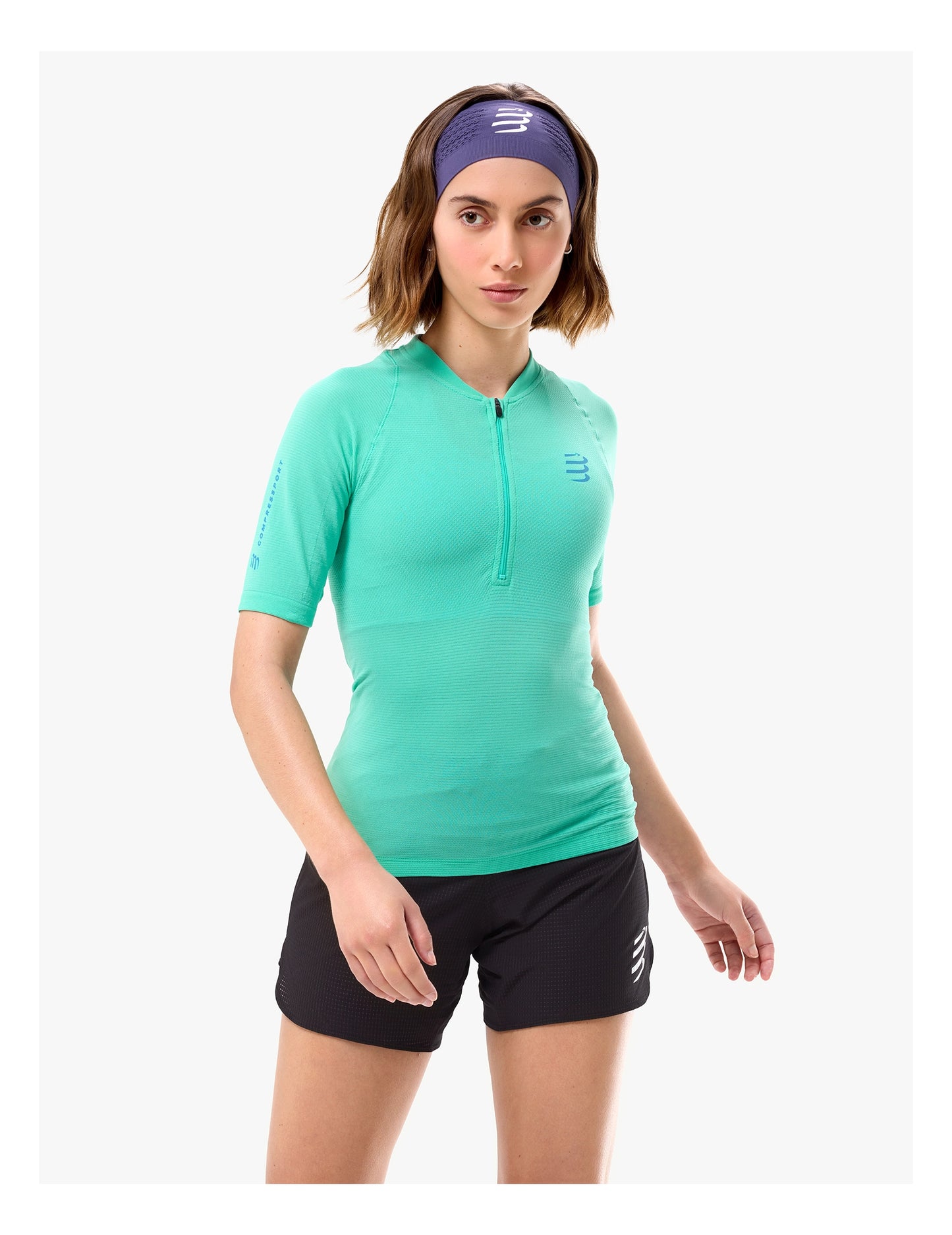 Áo chạy Trail Nữ Compressport Trail Racing Postural SS Top - Xanh Pool Blue