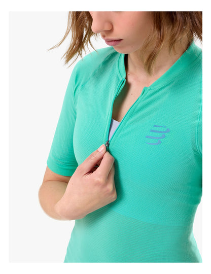 Áo chạy Trail Nữ Compressport Trail Racing Postural SS Top - Xanh Pool Blue