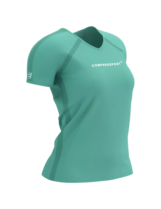 Compressport Women's Training SS Logo TShirt  - Shell Blue