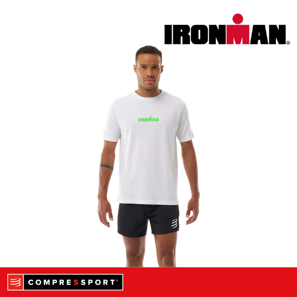 Áo Thun Tập Luyện Compressport Training SS Tshirt IRONMAN 2026 - Trắng/Xanh Neon