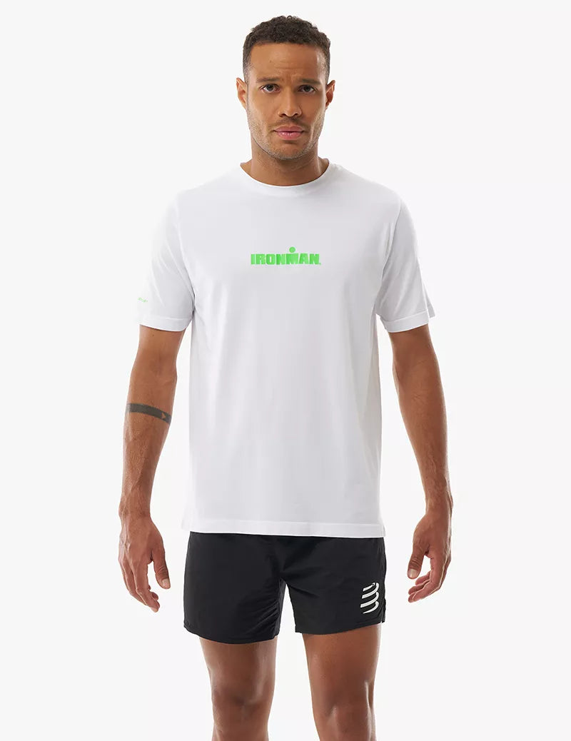 Áo Thun Tập Luyện Compressport Training SS Tshirt IRONMAN 2026 - Trắng/Xanh Neon
