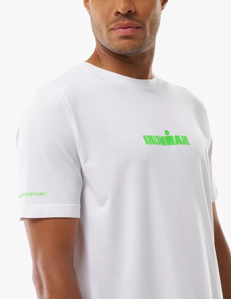 Áo Thun Tập Luyện Compressport Training SS Tshirt IRONMAN 2026 - Trắng/Xanh Neon