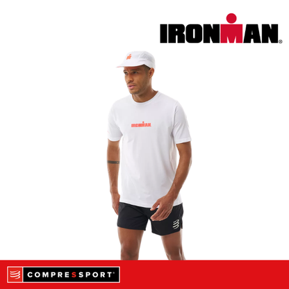 Áo Thun Tập Luyện Compressport Training SS Tshirt IRONMAN 2026 - Trắng/Đỏ Neon