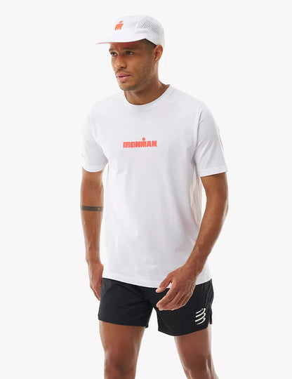 Áo Thun Tập Luyện Compressport Training SS Tshirt IRONMAN 2026 - Trắng/Đỏ Neon