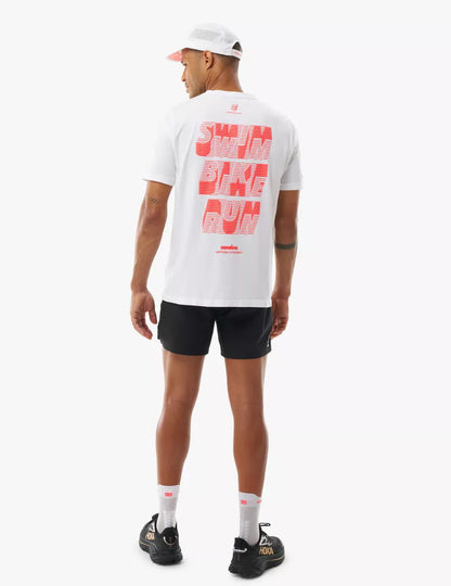 Áo Thun Tập Luyện Compressport Training SS Tshirt IRONMAN 2026 - Trắng/Đỏ Neon