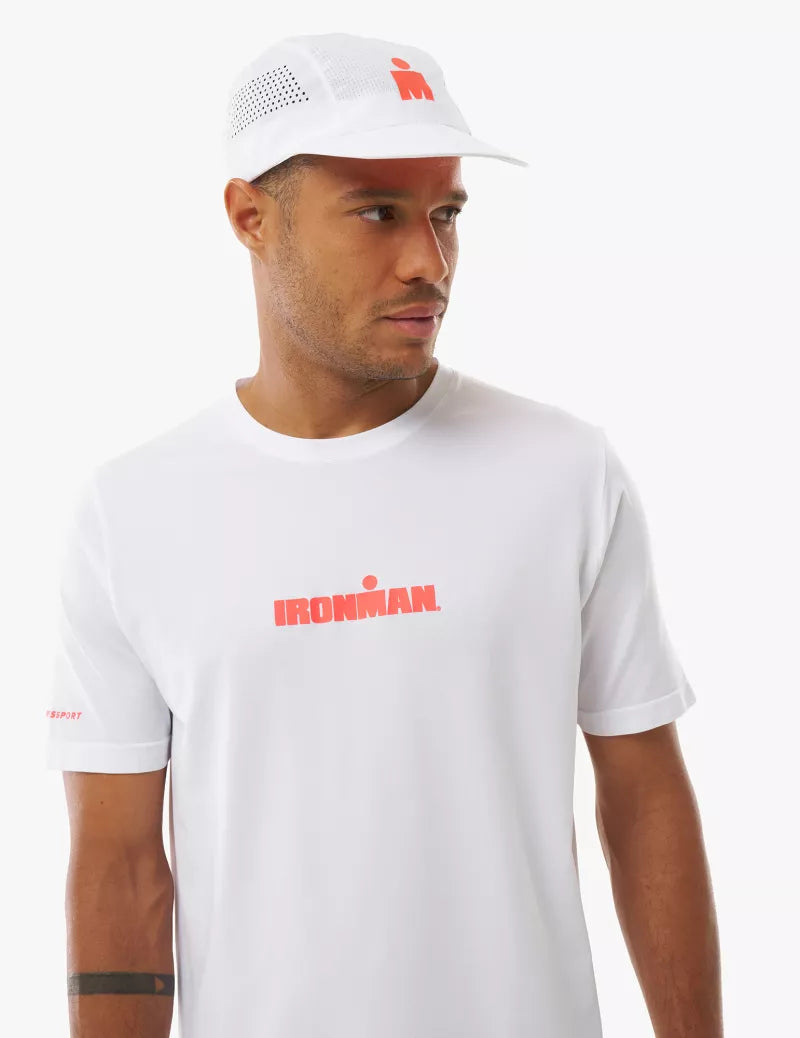 Áo Thun Tập Luyện Compressport Training SS Tshirt IRONMAN 2026 - Trắng/Đỏ Neon