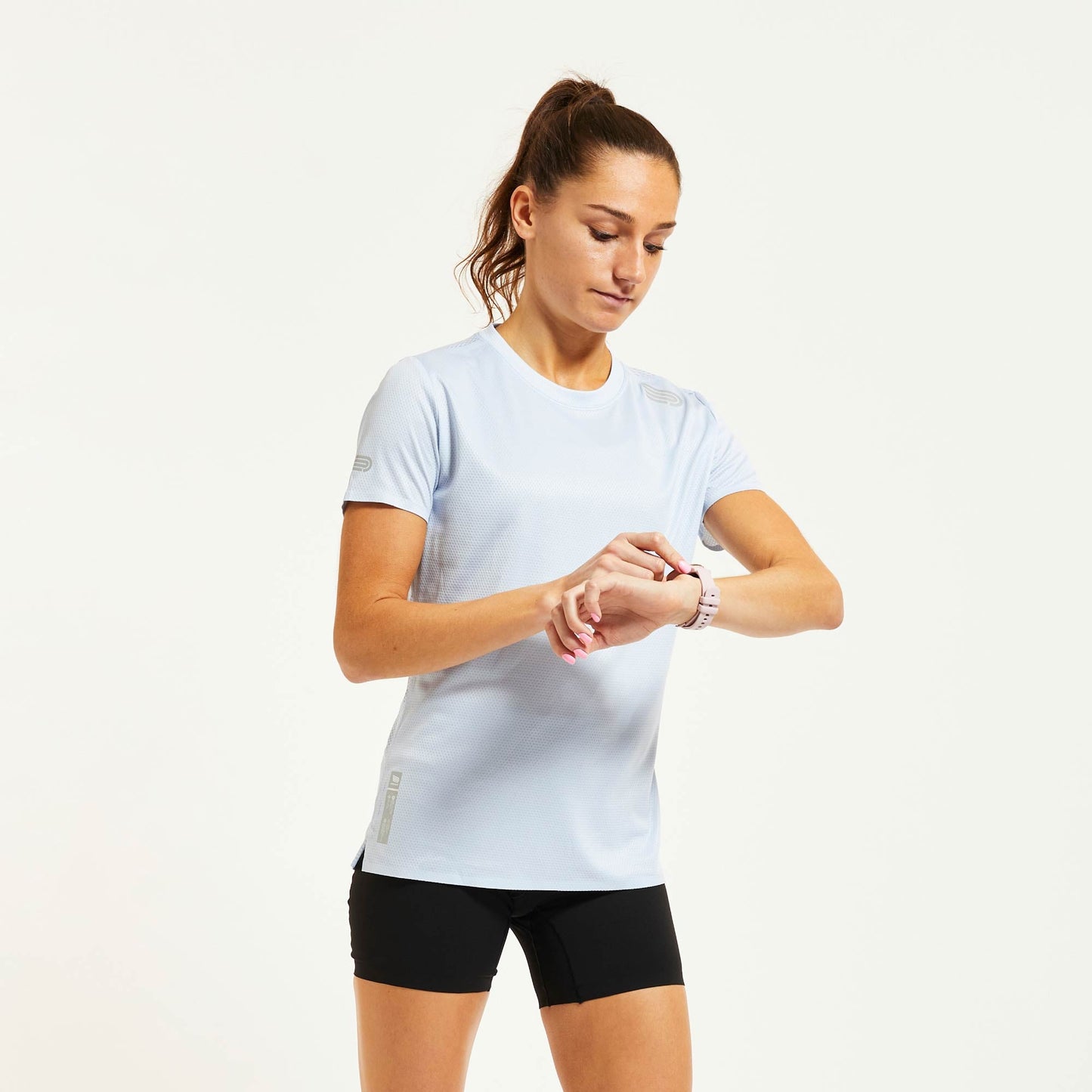 Áo chạy bộ Nữ Pressio Women's Ārahi S/S Top - Xanh (Light Blue)