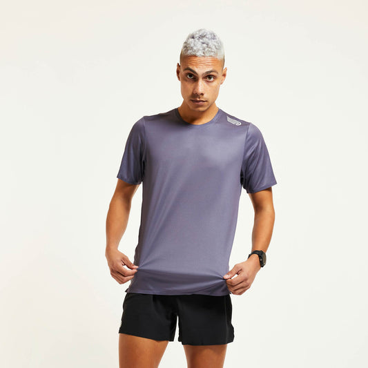 Áo chạy bộ Nam Pressio Ārahi S/S Top - Tím (Dark Grey)