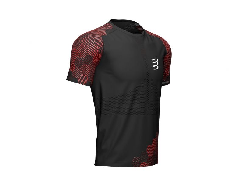 Áo chạy bộ Nam Compressport Racing SS Tshirt - Đen/Đỏ (Black/Red)
