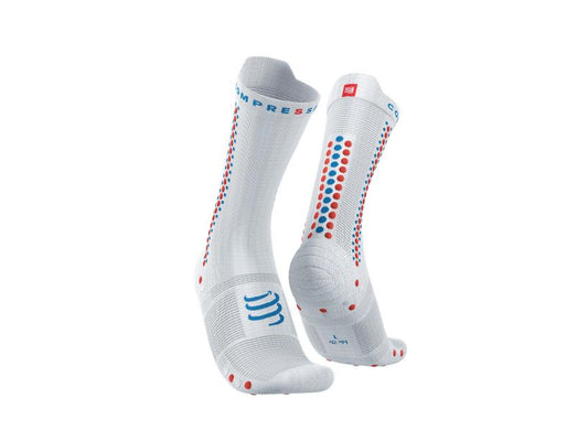 Tất đạp xe Compressport Unisex's Pro Racing Socks v4.0 Bike - Trắng/Cam (White/Orangeade)