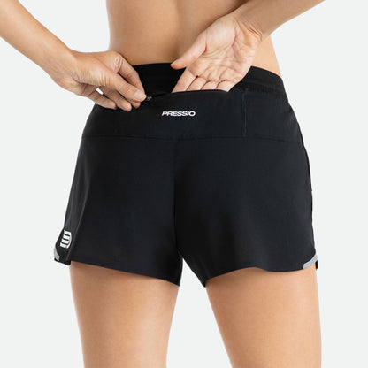 Quần Chạy Bộ Nữ Pressio Arahi Reflective 3" - Đen (Black)