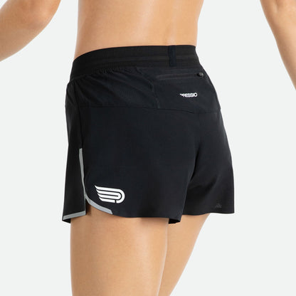 Quần Chạy Bộ Nữ Pressio Arahi Reflective 3" - Đen (Black)