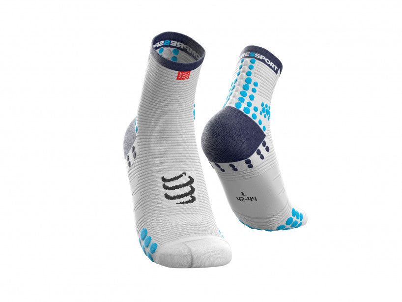 Compressport Unisex Pro Racing Socks v3.0 Run High White/Blue - RSHV3-00BL