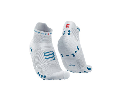 Tất chạy bộ Compressport Unisex's Pro Racing Socks v4.0 Run Low - White/Flord Blue
