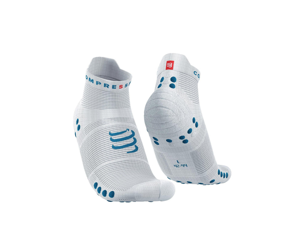 Compressport Unisex's Pro Racing Socks v4.0 Run Low - White/Flord Blue