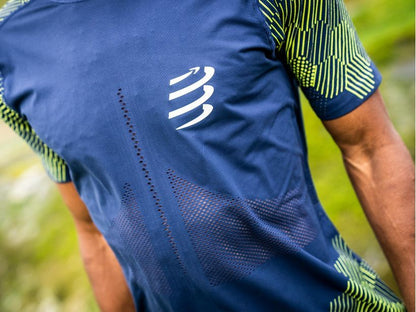 Áo chạy bộ Nam Compressport Racing SS Tshirt - Navy Peo/EV Primerose