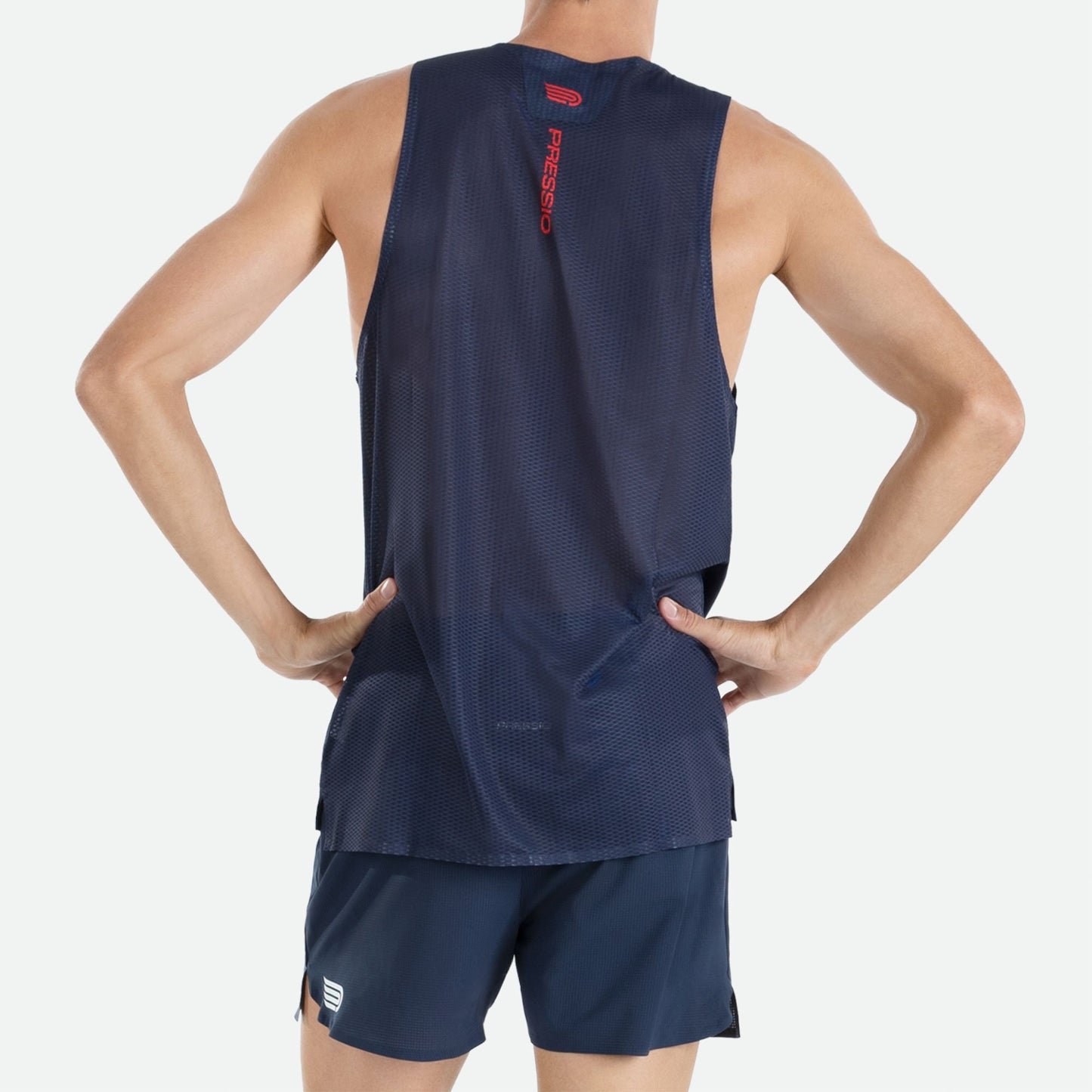 Áo Chạy Bộ Nam Pressio Arahi Singlet - Xanh/Đỏ (Navy/Red)